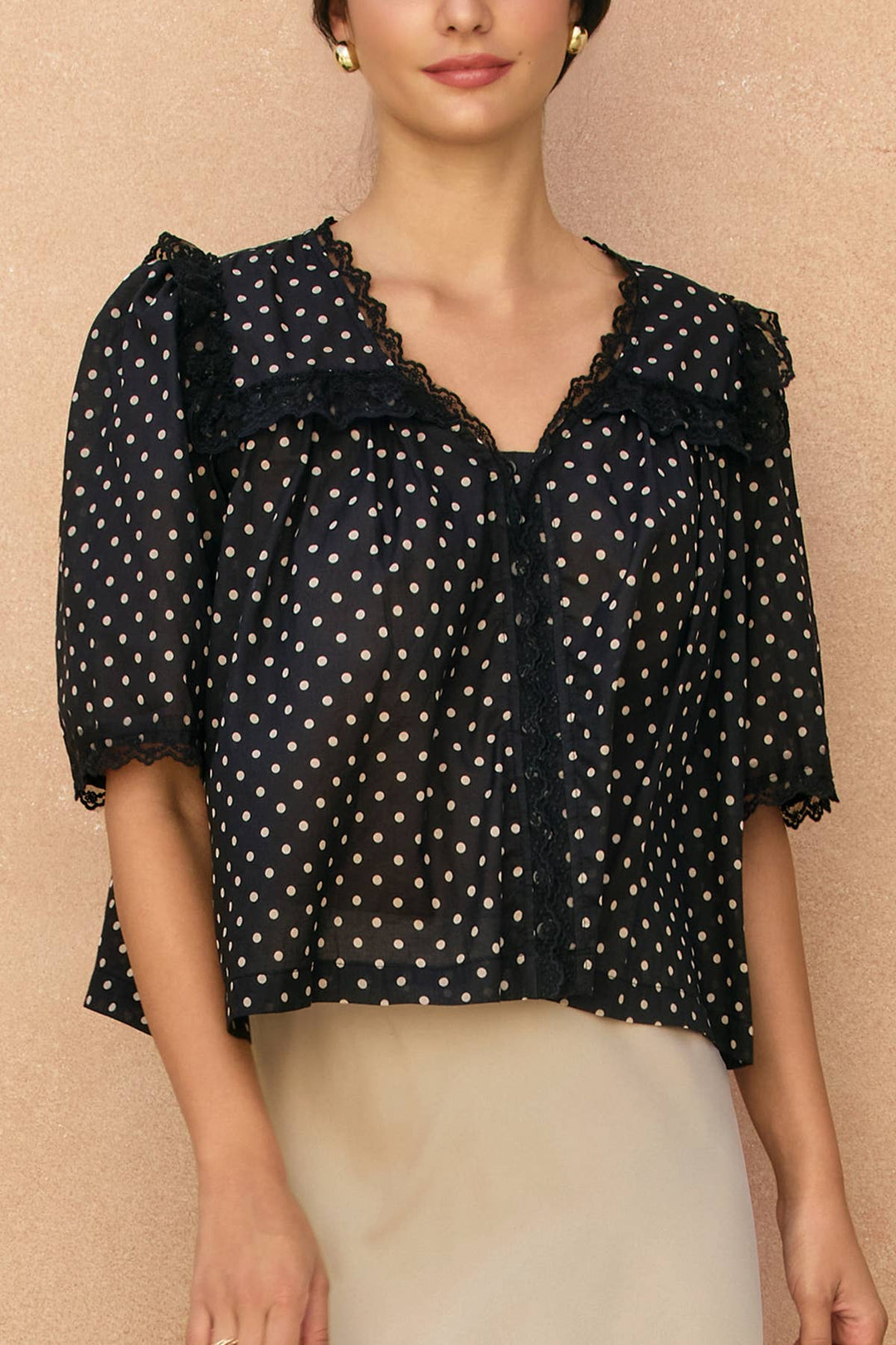 Polka Dot Shirred Blouse
