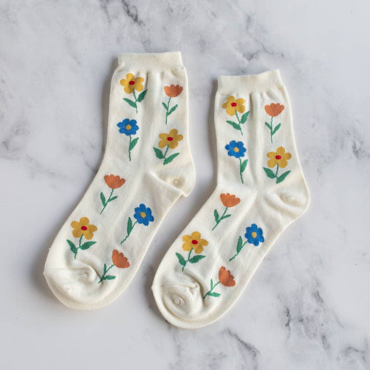 Favorite Flower Casual Socks in Cream | Tiepology