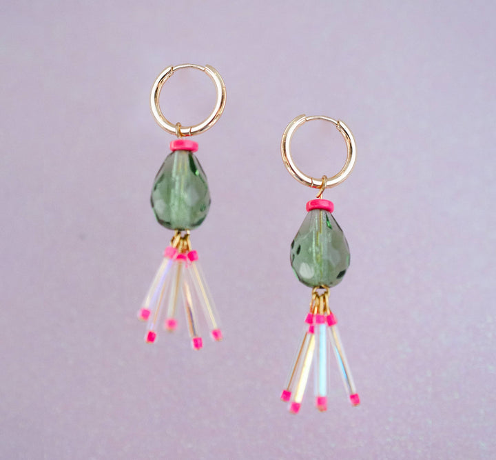 Mirage Hot Pink and Green Fringe Earrings