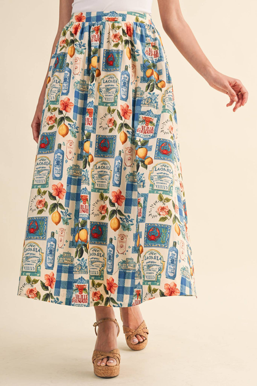Vintage Print Midi Skirt