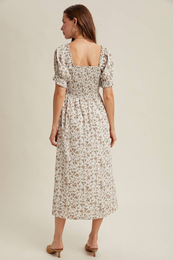 Floral Ruched Midi Dress