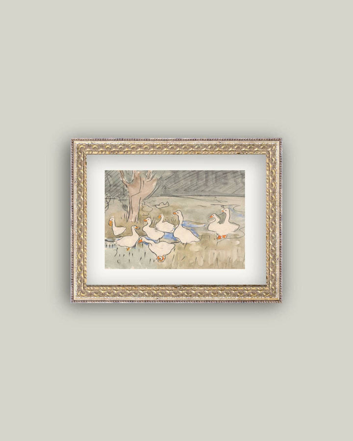 Spring Geese Framed Antique Art