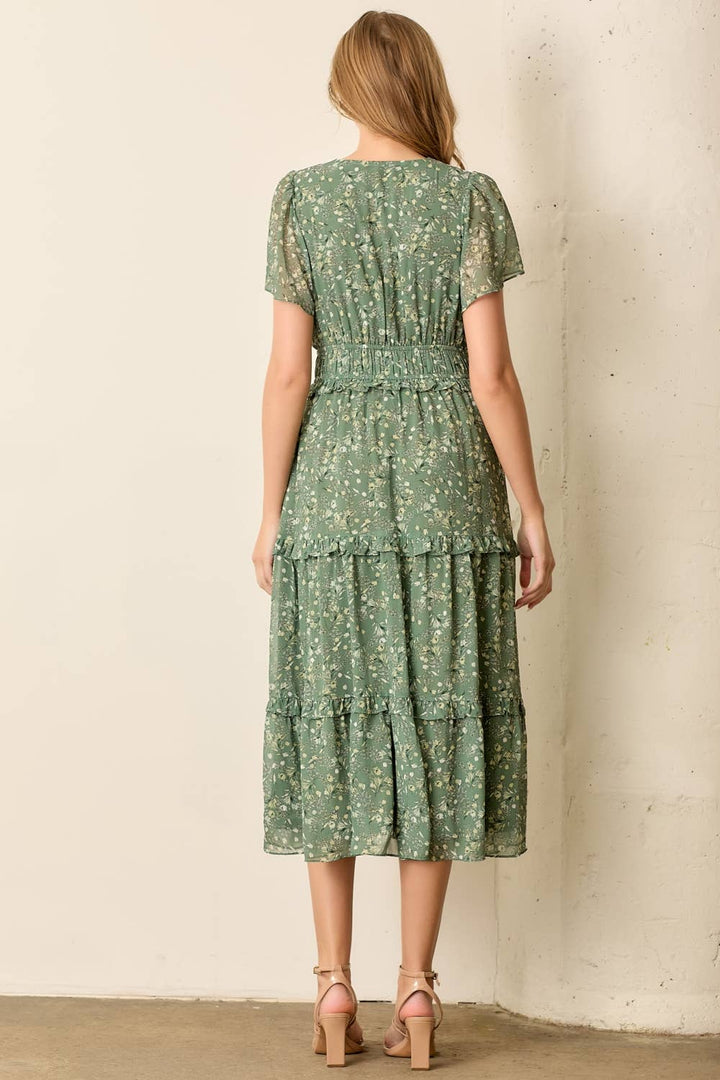 Floral Printed V-Neck Midi Dress