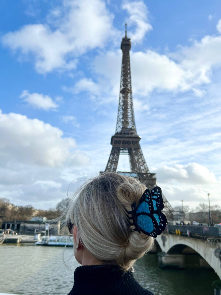 Hand-painted Monarch Butterfly Claw Hair Clip | Eco-Friendly: Blue