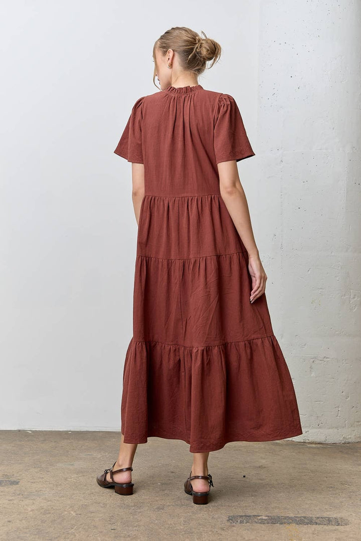 Cross Stitch Flutter Sleeve Maxi Dress