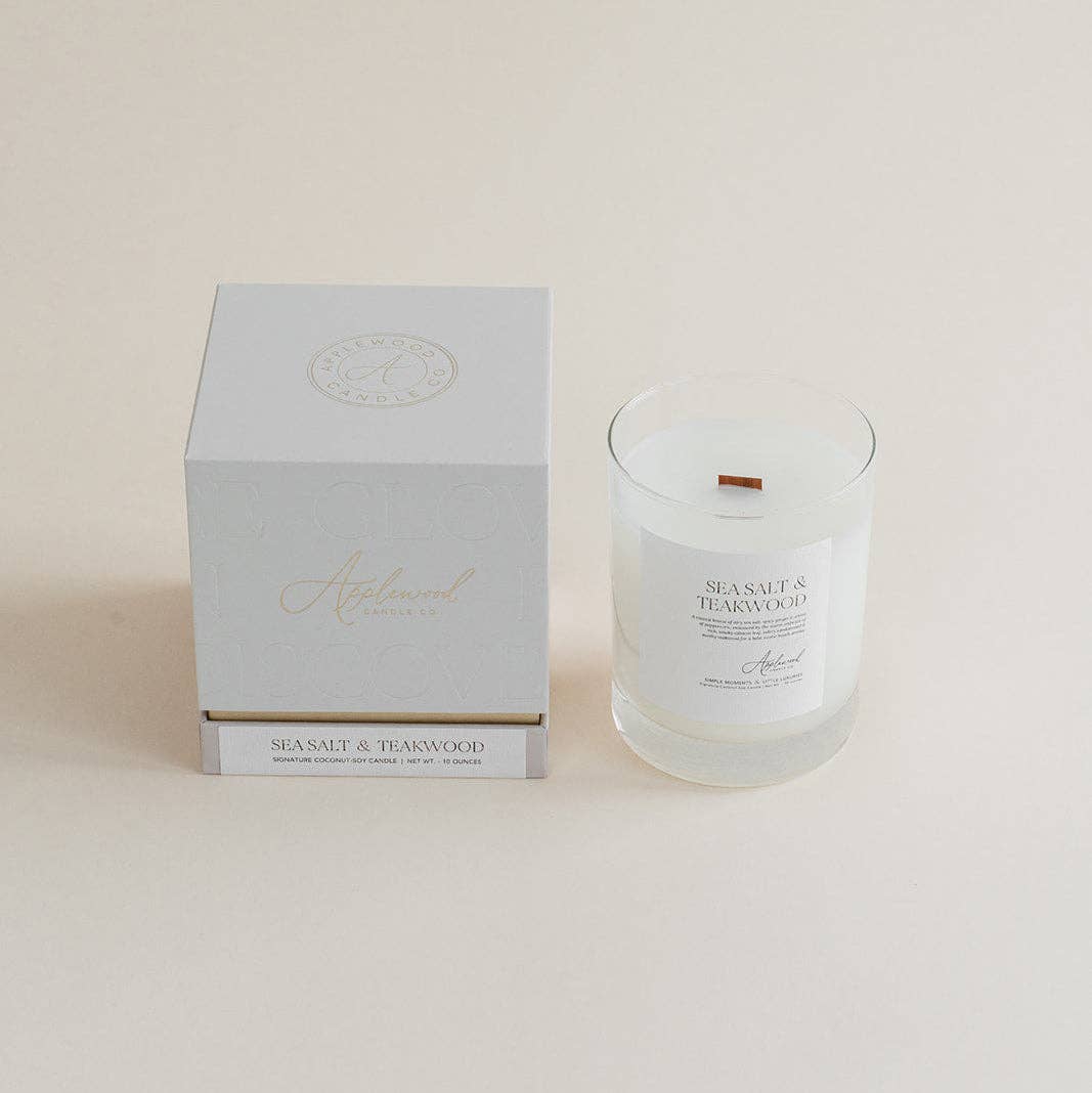 Sea Salt &amp; Teakwood Luxury Candle, Made in Michigan