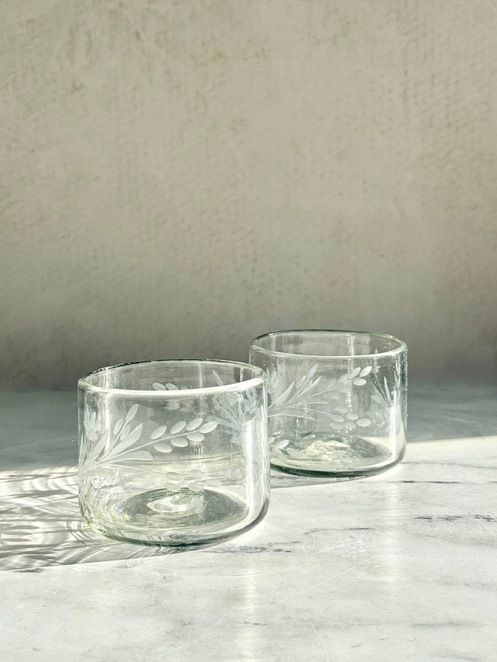 Hand-Etched Short Glass