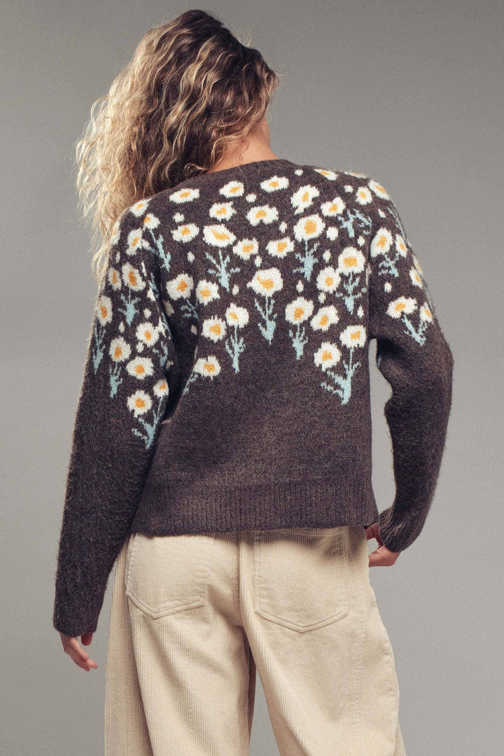 Daisy Embossed Floral Knit Sweater
