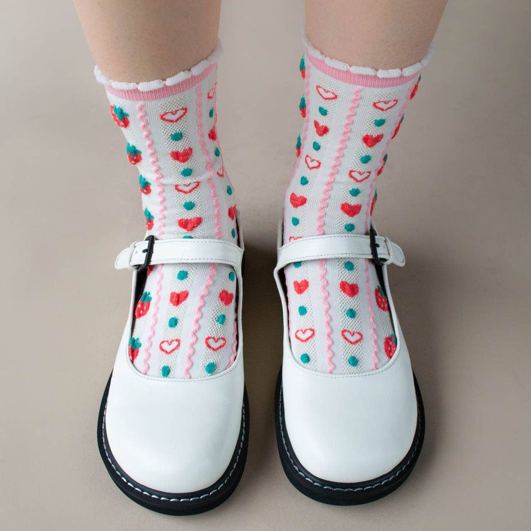Retro Strawberry Casual Socks in Pink