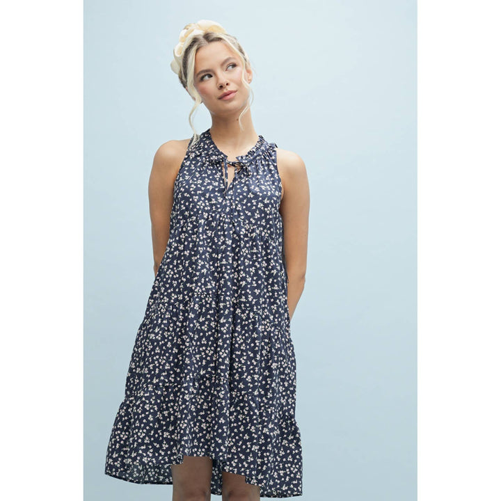 Navy Floral Tiered Mini Dress