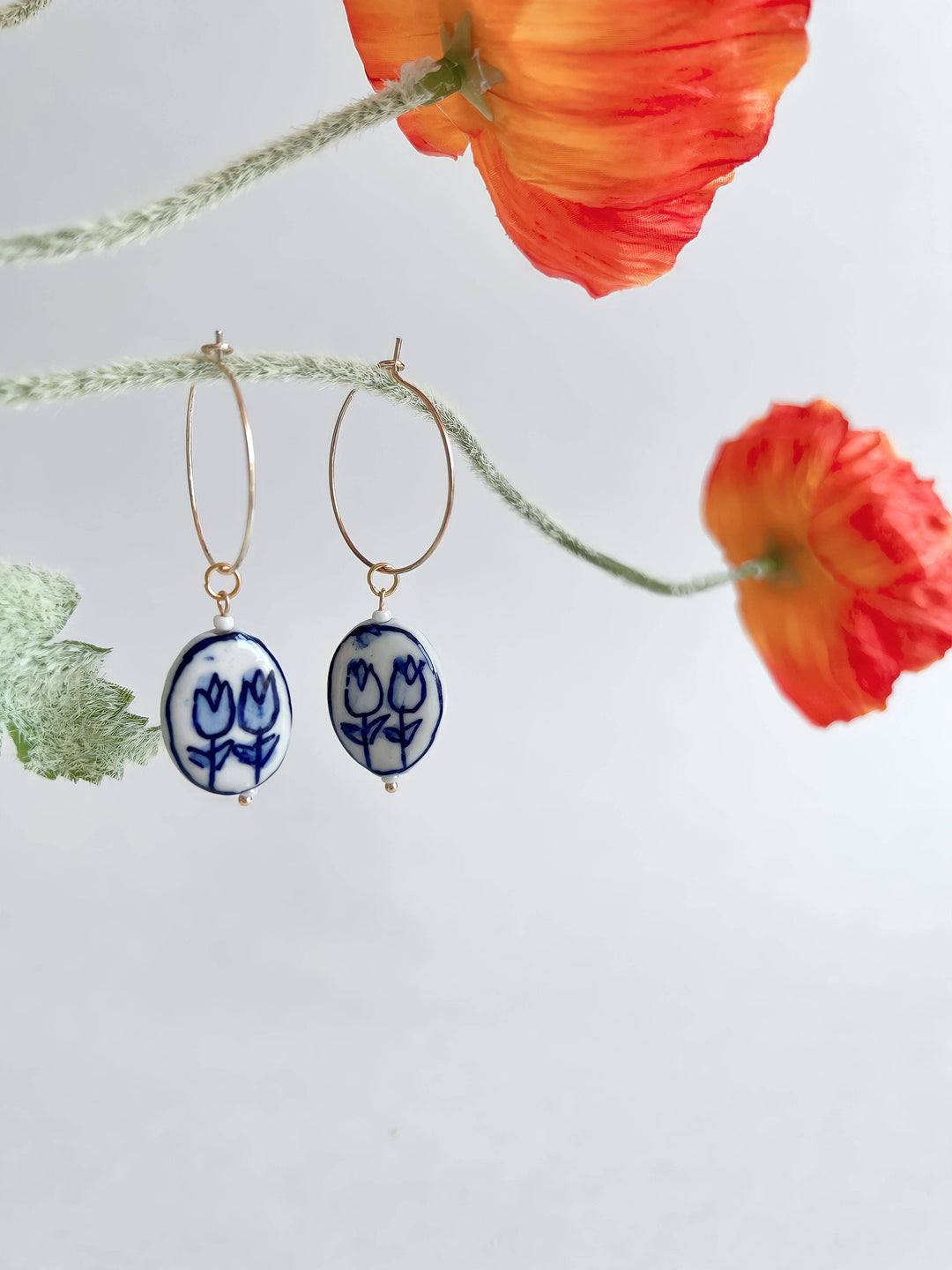 Blue Tulips Hoop Earrings
