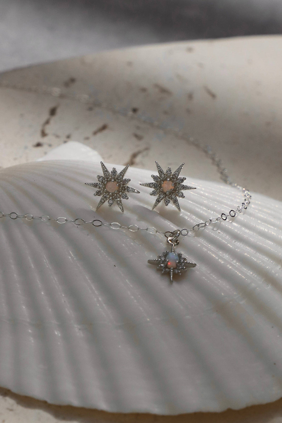 Silver Opal Star Studs