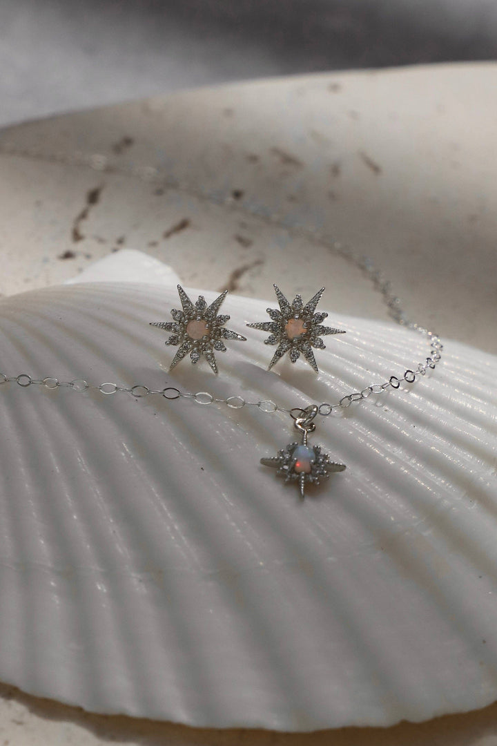 Silver Opal Star Studs