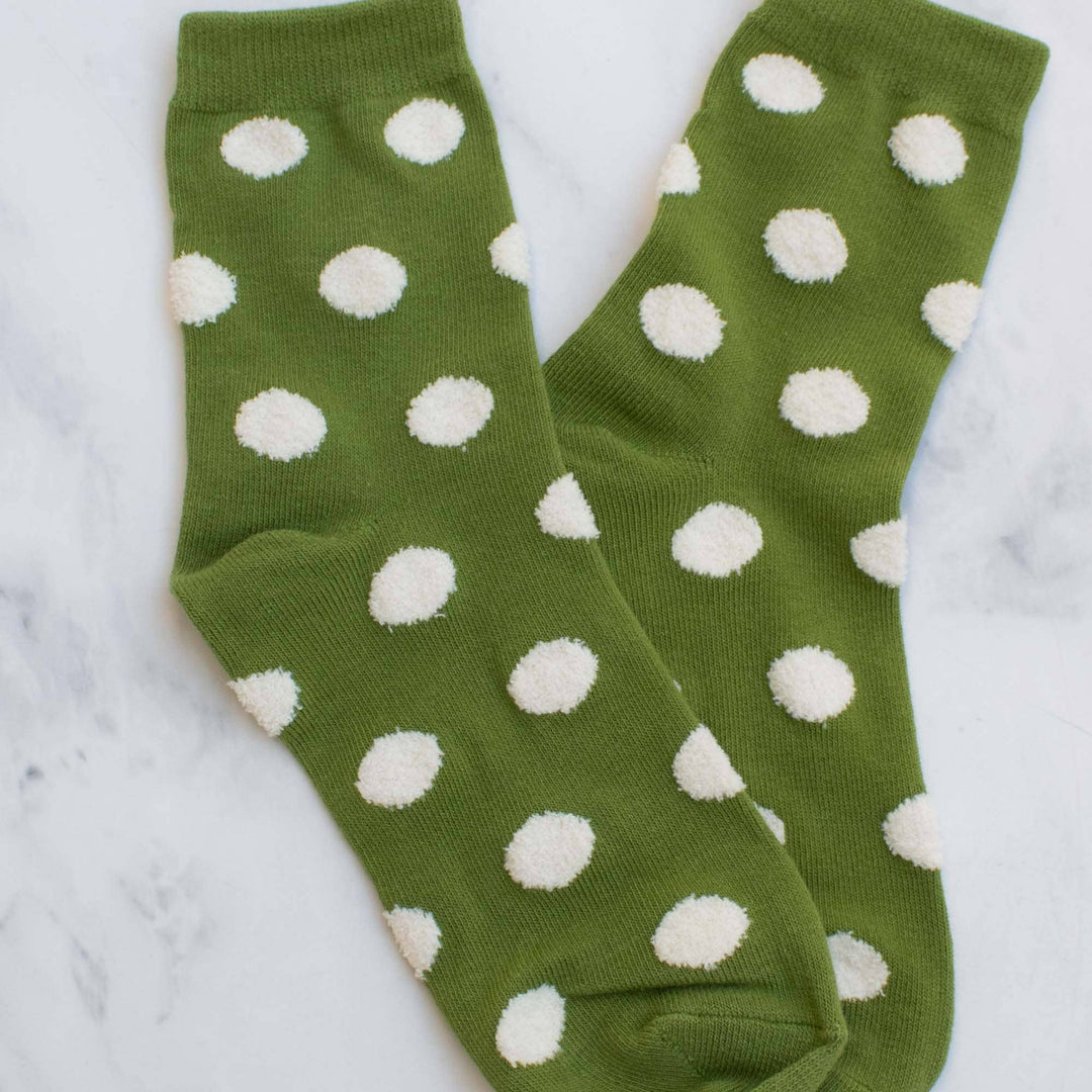Polka Dots Puff Casual Socks in Olive