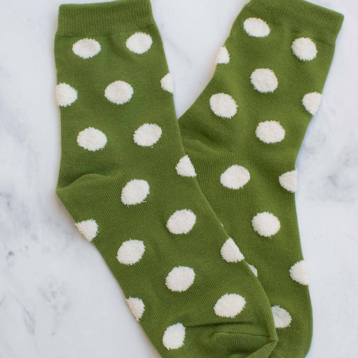 Polka Dots Puff Casual Socks in Olive