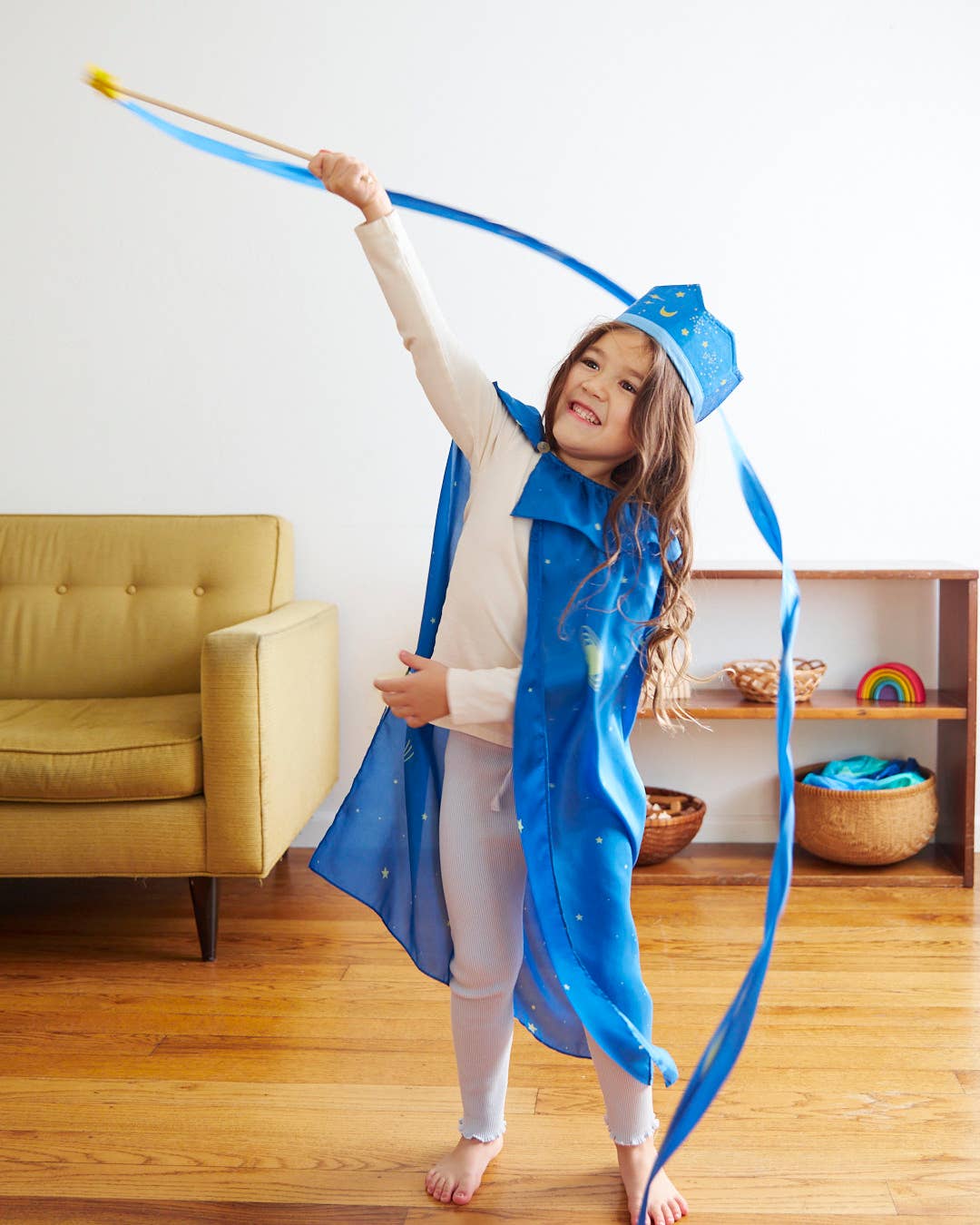 Star Silk & Wood Streamer - Wand for Pretend Play