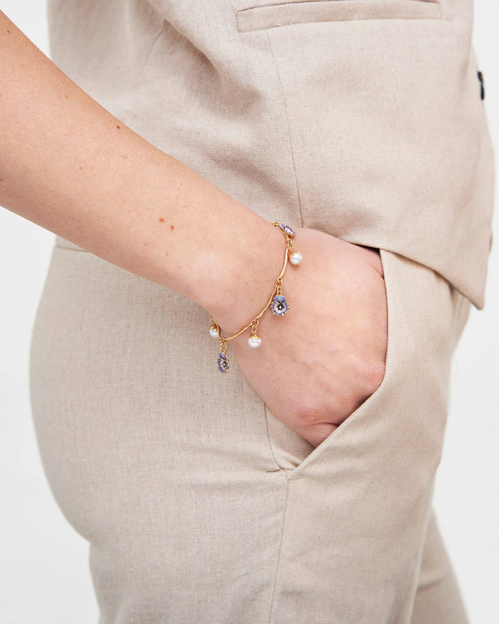 Pansy Pearl Multi Gold Charm Bracelet