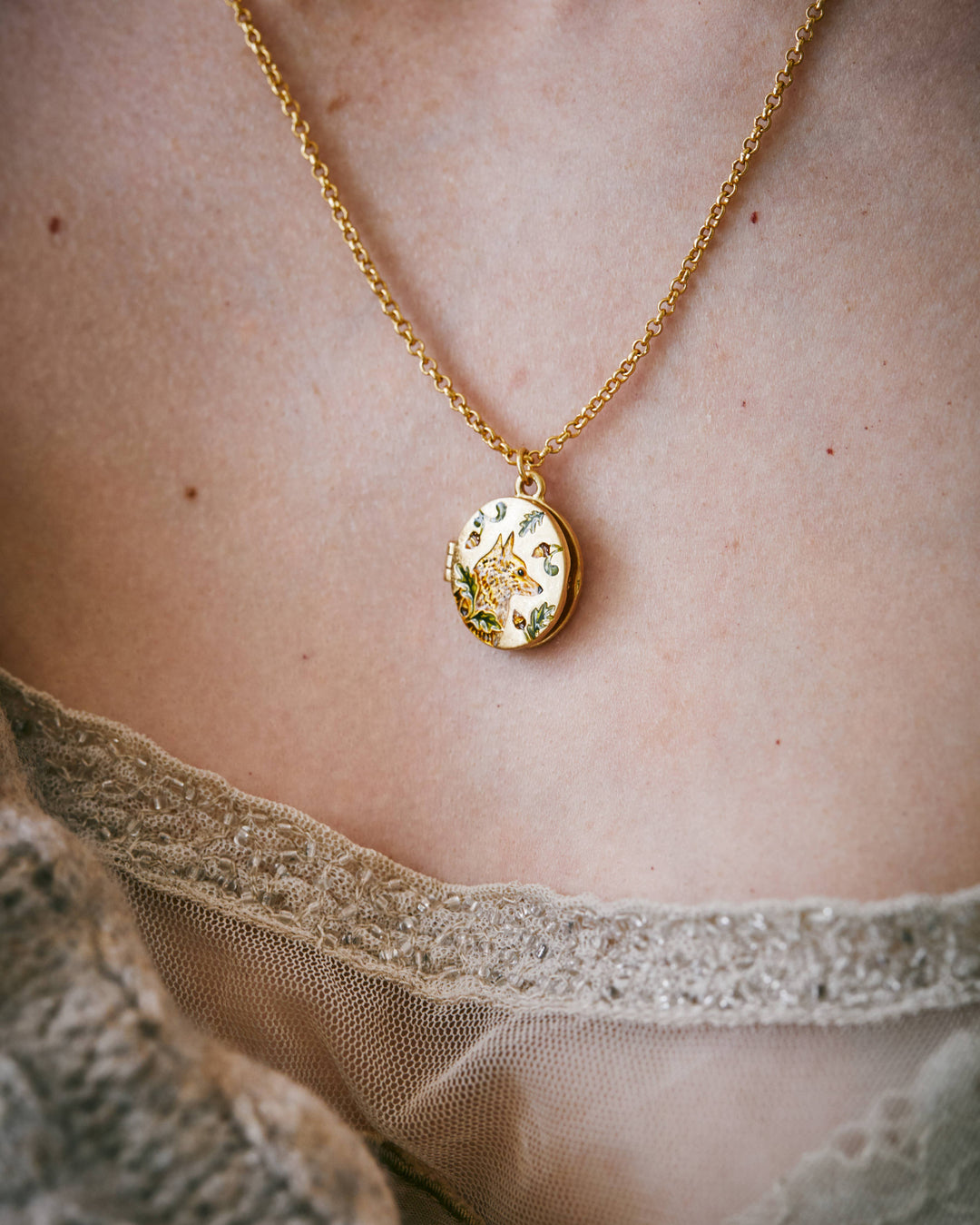 Fox &amp; Acorn Locket Necklace