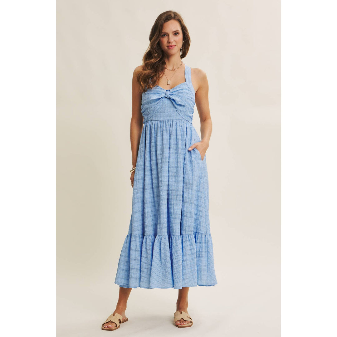 Textured Halter Flare Midi Dress
