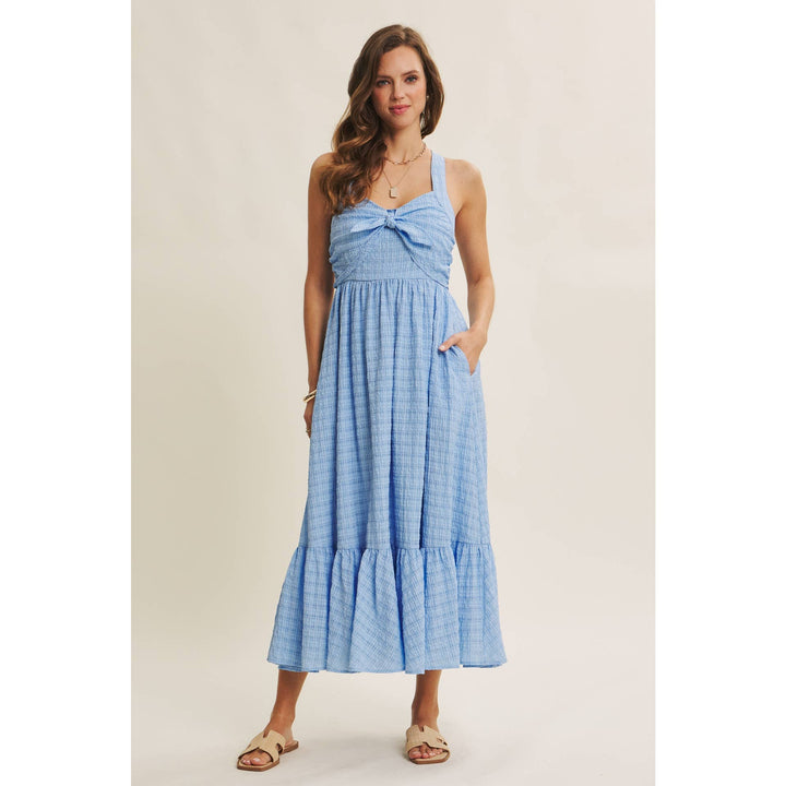 Textured Halter Flare Midi Dress