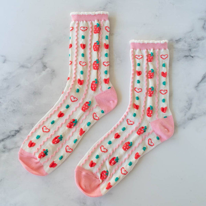 Retro Strawberry Casual Socks in Pink