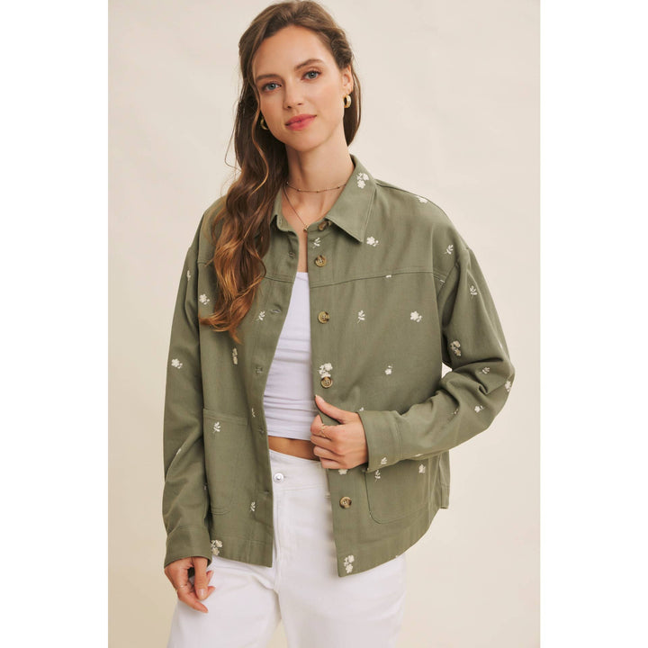 Embroidered Utility Jacket in Olive