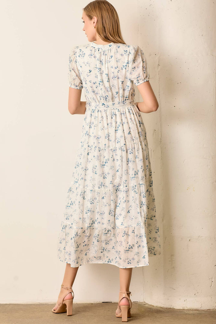 Blossoms on Cream Tiered Midi Dress