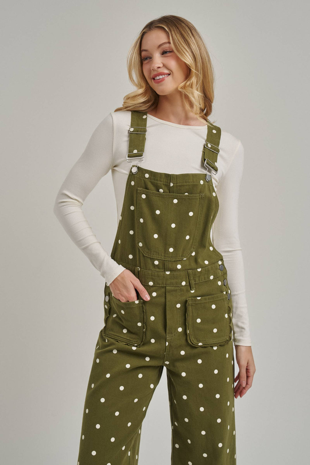 Polka Dot Twill Jumpsuit in Olive