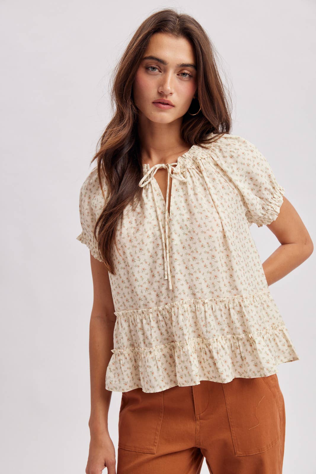 Tie Neck Floral Blouse