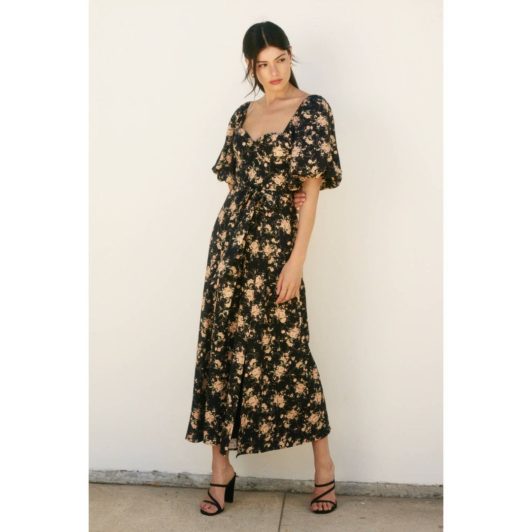 Black Petal Puff Sleeve Dress