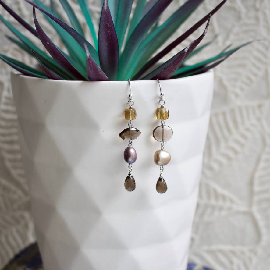 Semi-Precious Mismatched Earrings in Carnelain/Pink