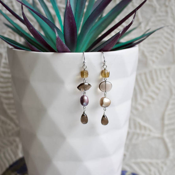 Semi-Precious Mismatched Earrings in Carnelain/Pink