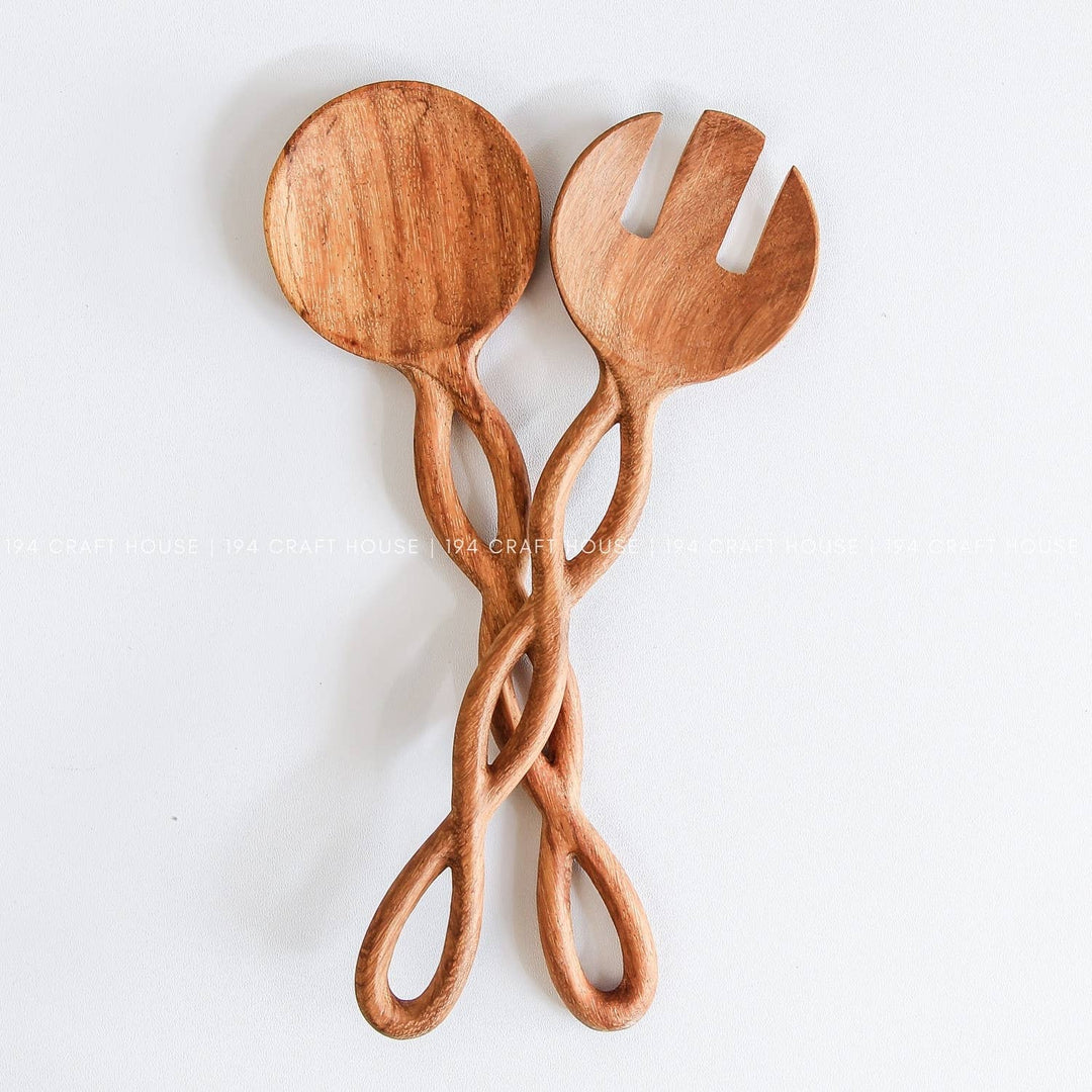 9" Twisted Handle Wooden Salad Server