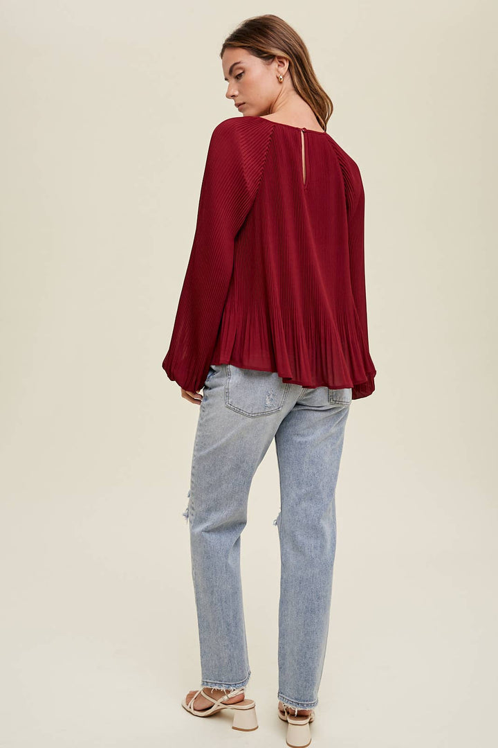 Accordion Pleated Chiffon Blouse