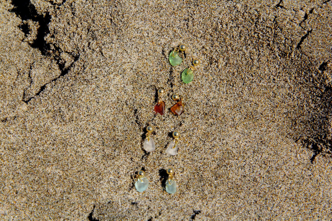 Gold Sea Glass Stud Earrings