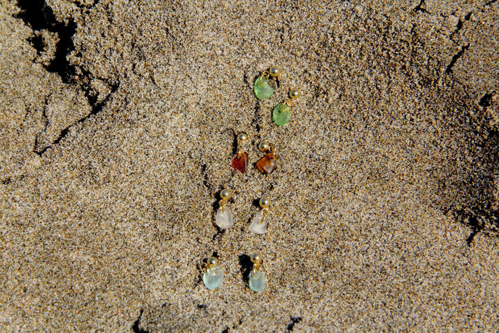 Gold Sea Glass Stud Earrings