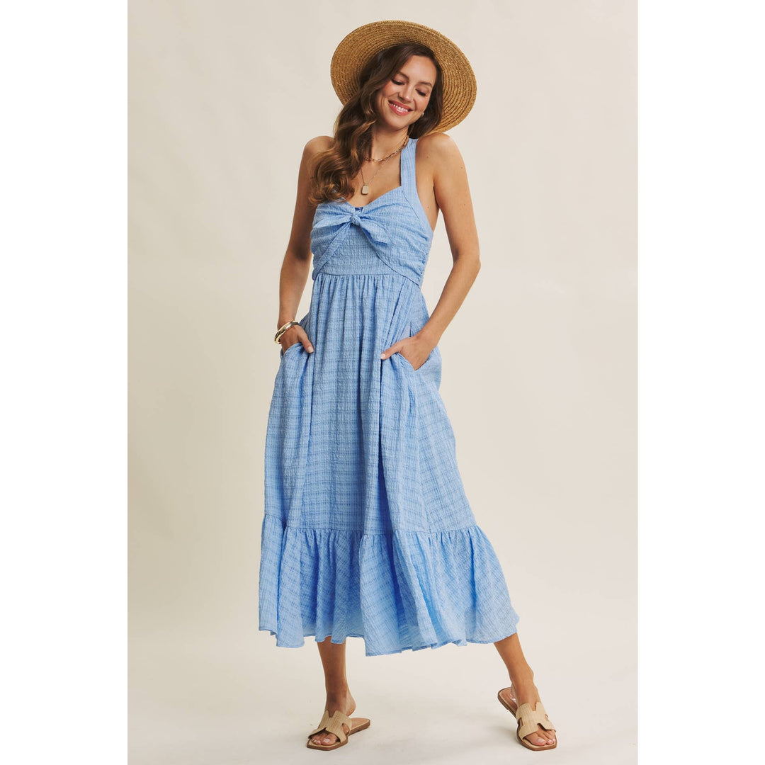 Textured Halter Flare Midi Dress