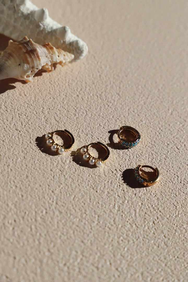 Mini Pearl Hoops in Gold