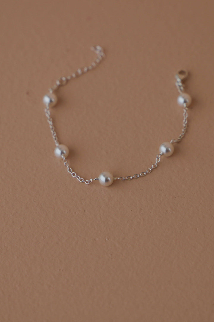Silver Pearl Station Bracelet