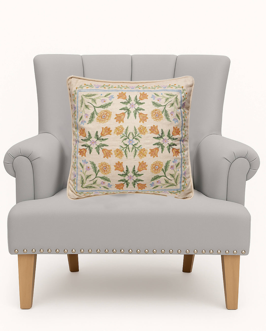 Orange/Lavender Mughal Embroidered Pillow