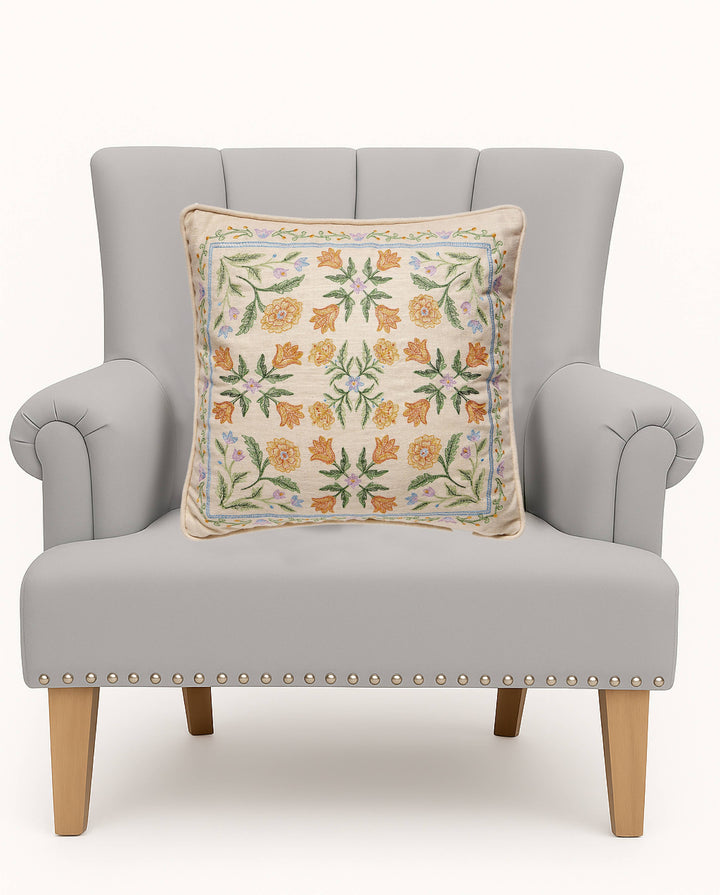 Orange/Lavender Mughal Embroidered Pillow