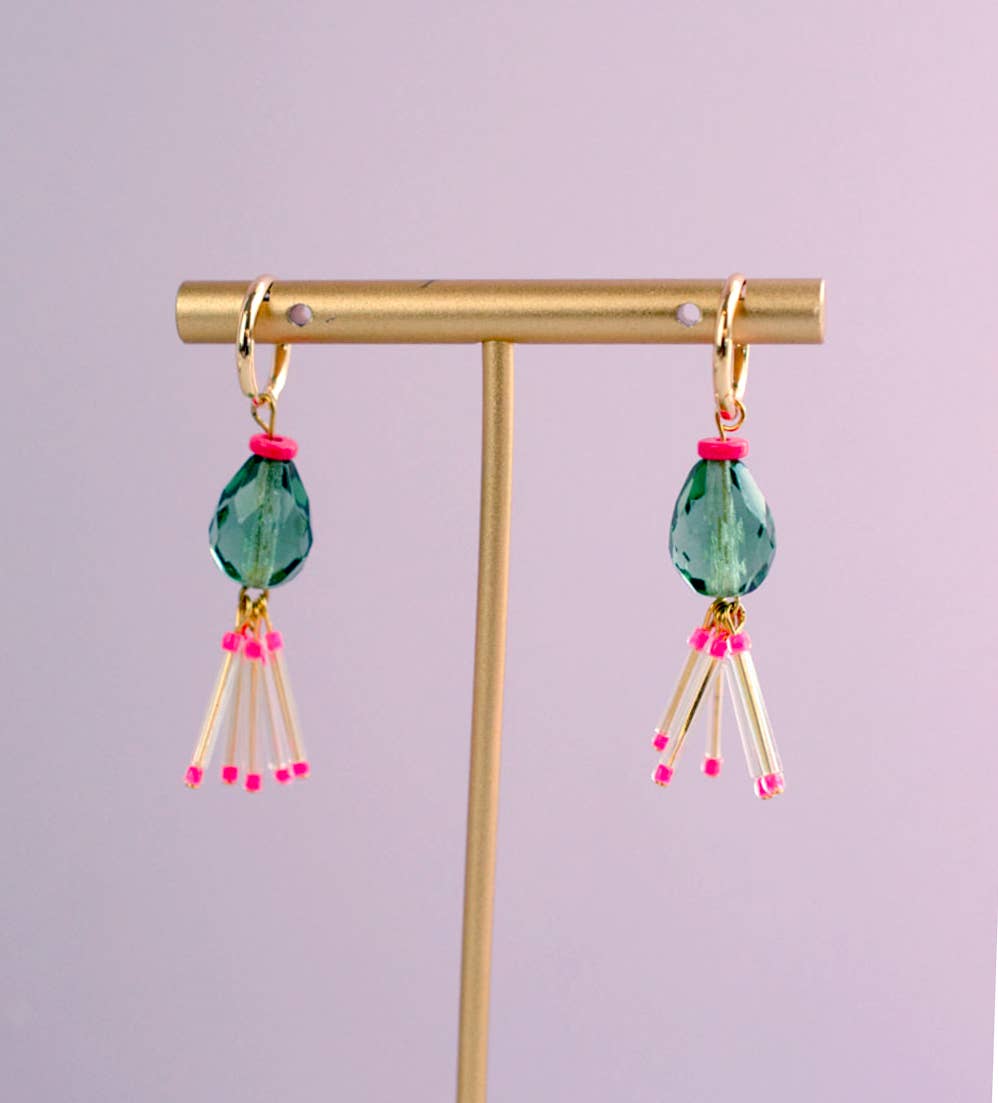 Mirage Hot Pink and Green Fringe Earrings