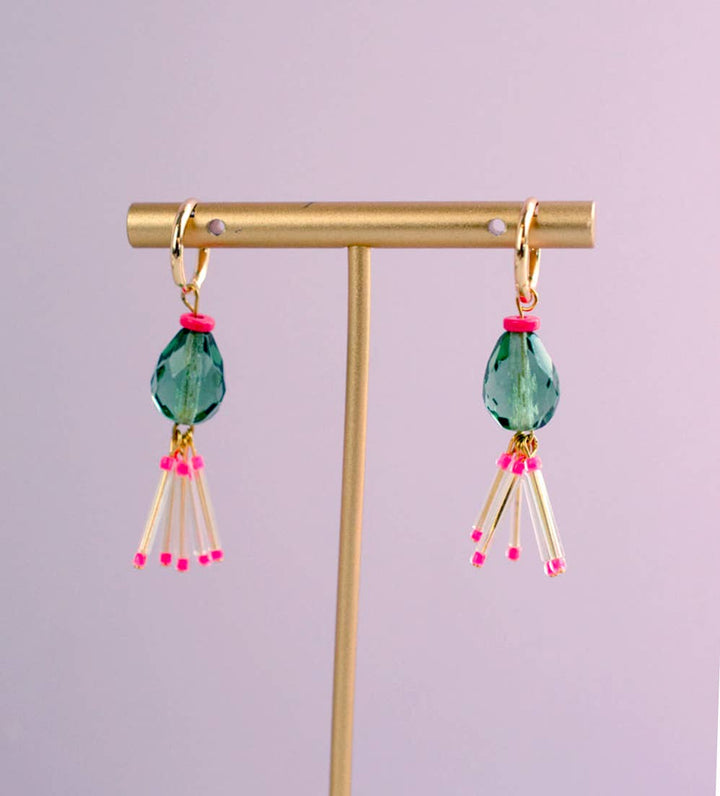 Mirage Hot Pink and Green Fringe Earrings