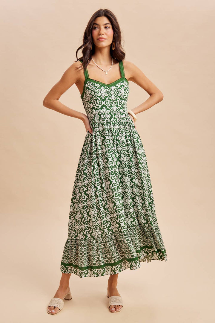 Sleeveless Border Print Maxi in Bali Green