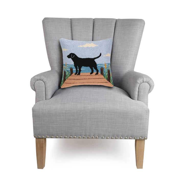 Lab On Dock, 100% Wool Hook Pillow