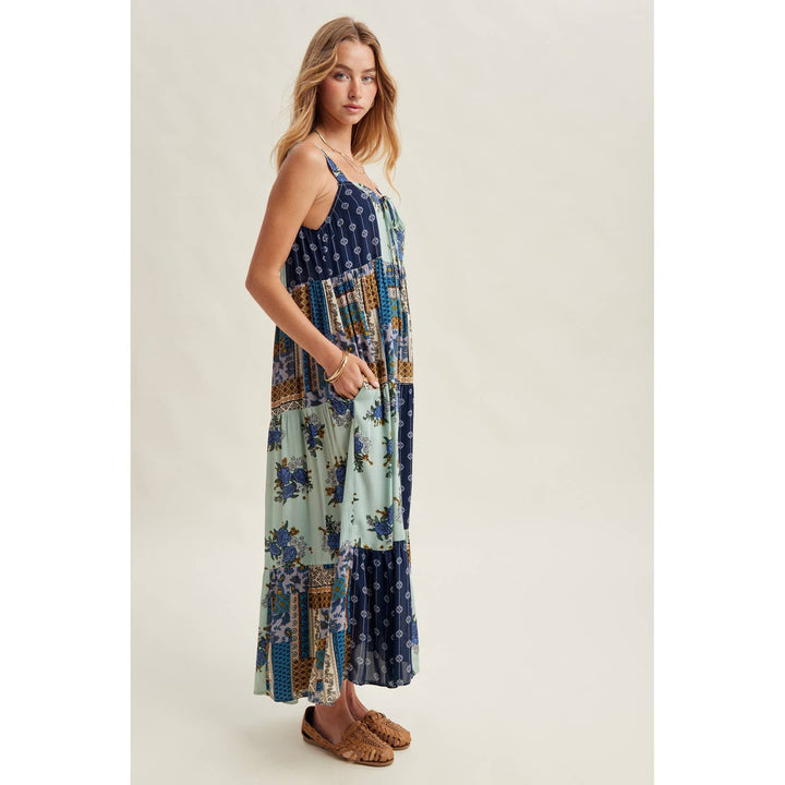 Patchwork Print Tiered Midi Dress