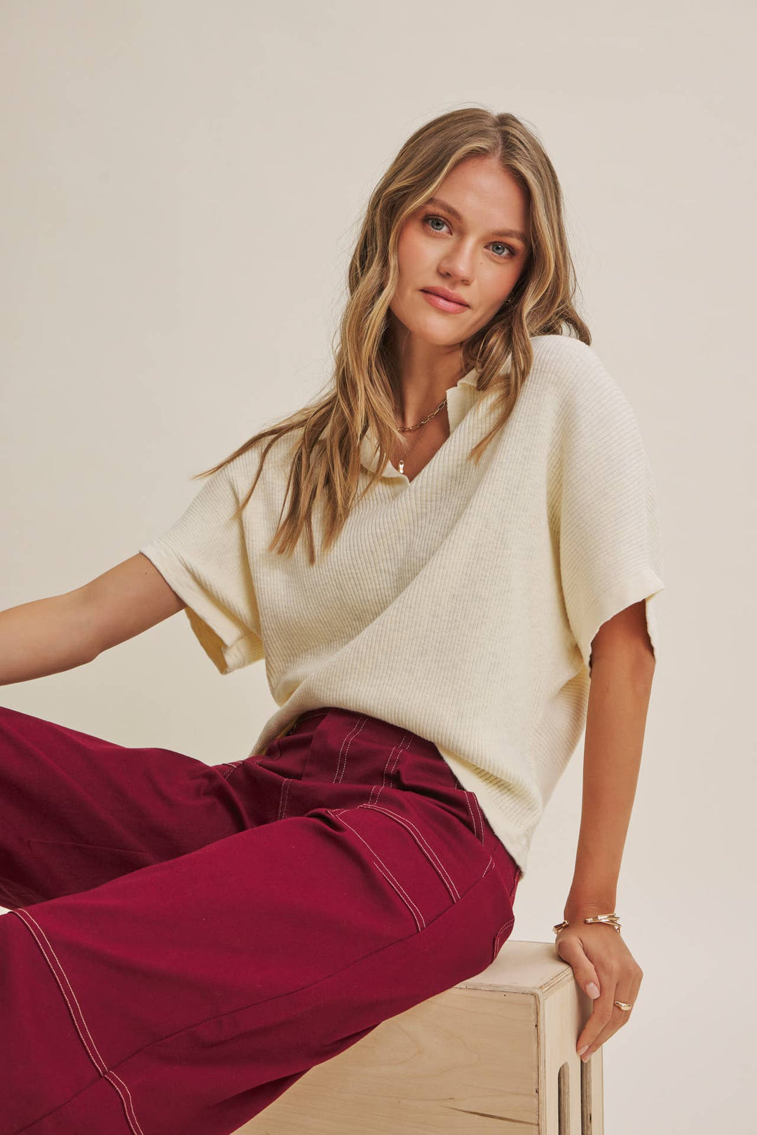 Easy Layering Favorite Relaxed Dolman Sweater in Cream