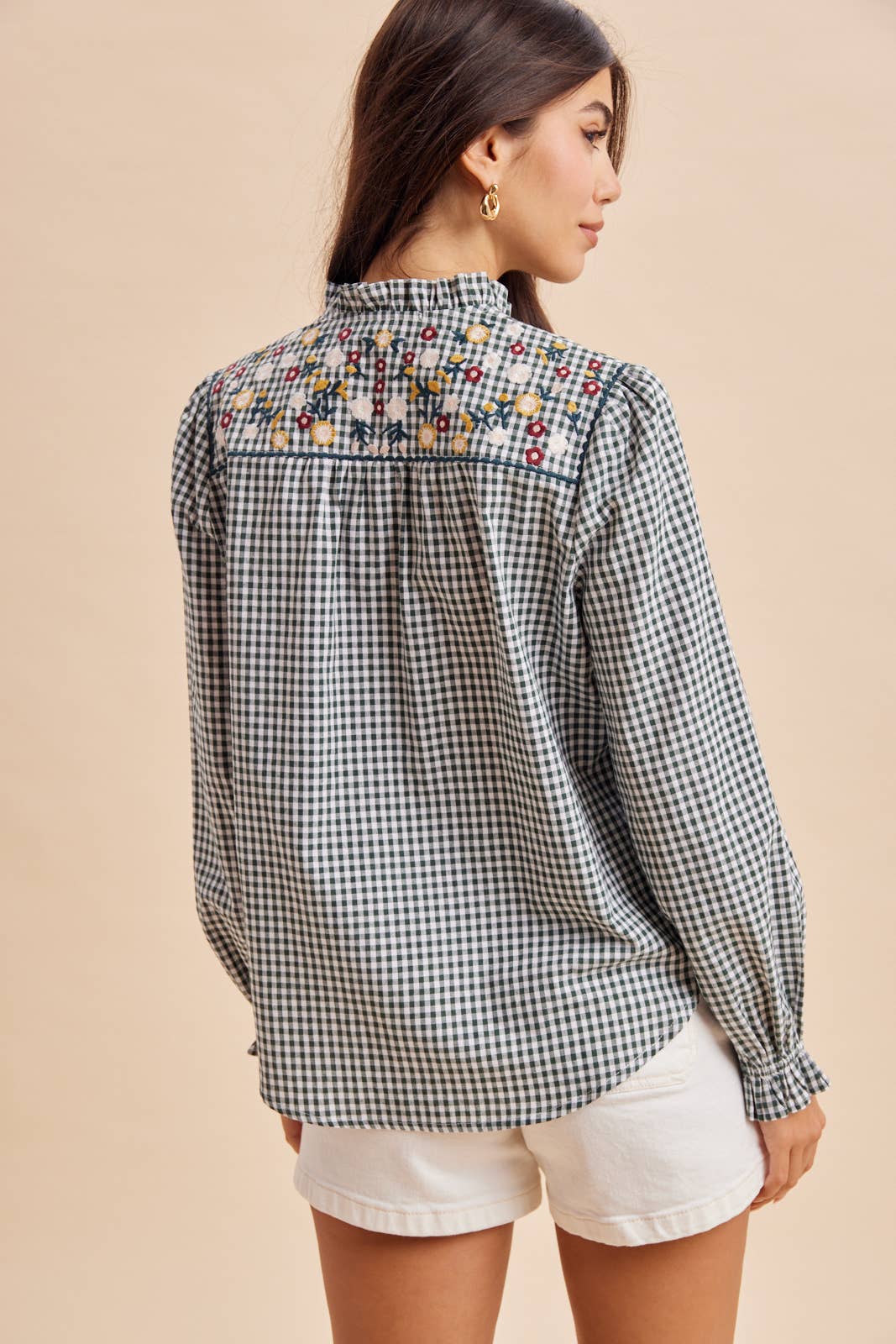 Embroidered Button Down in Dark Forest Green
