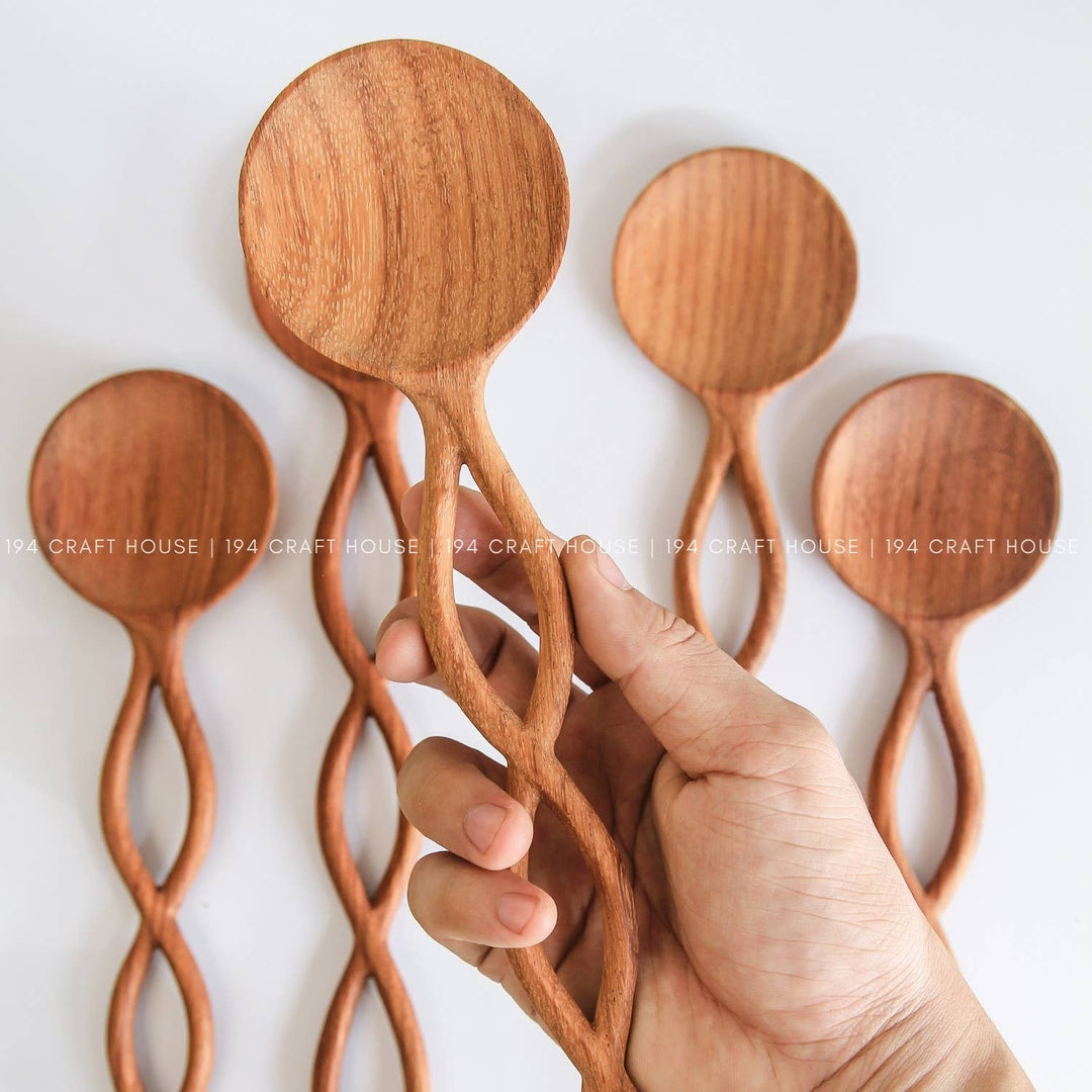 12" Twisted Handle Wooden Salad Servers