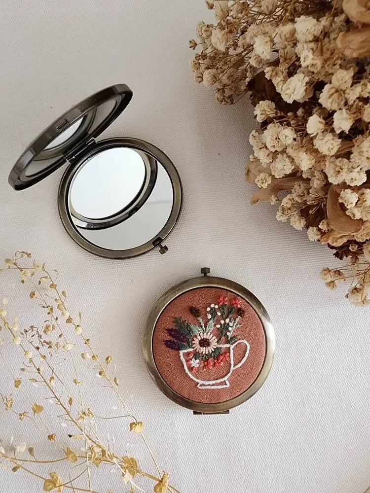 Floral Embroidered Compact Mirror, 4 Styles